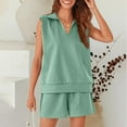 thumbnail image 4 of Ohufall Two-Piece Lounge Sets for Women Summer V Neck Sleeveless Top and Shorts Outfits Casual Solid Loungewear with Pockets, 4 of 8