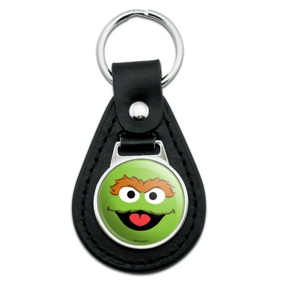 Black Leather  Sesame Street Oscar the Grouch Face Keychain