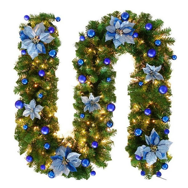 Billuyoard Guirnalda Artificial colgante de árbol de Navidad portátil de ratán de Navidad de 2,7 m para interior de casa, escalera, centro Kits de decoración para fiestas Azul