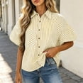 thumbnail image 6 of Aboser Womens Button Down Striped Shirts Trendy Puff Short Sleeve Tops Teacher Outfit for Women Loose Fitted Beach Vacation T Shirt Dressy Casual Blouses, 6 of 7