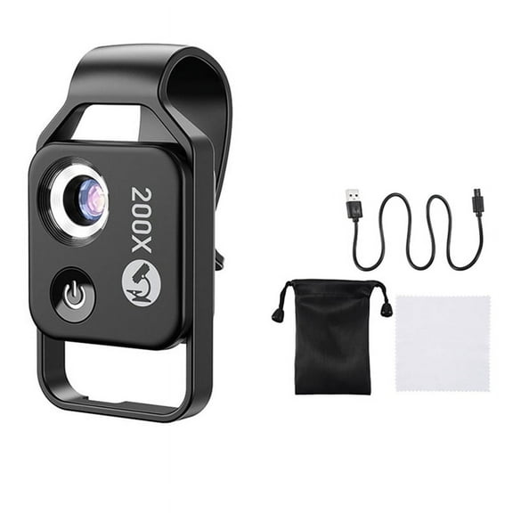 200X Magnification Microscope Lens Mobile LED Light Micro-Type Pocket Macro Lens for Ios Android All Smartphones,Black