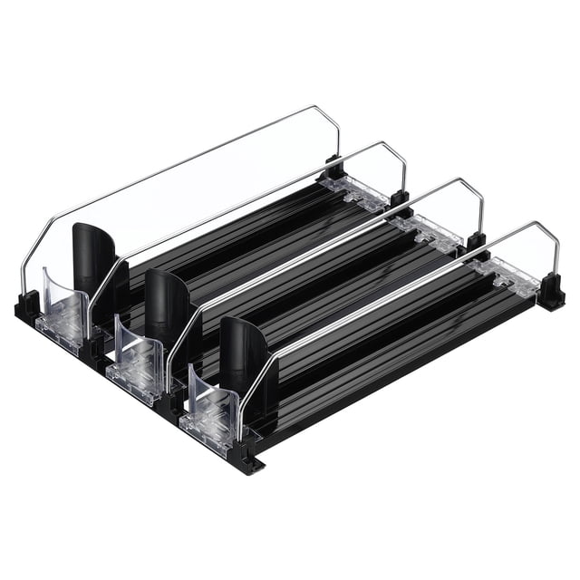 3uds Soda Lata Organizador para Refrigerador, Autoempuje Bebida Organizador, Ancho Ajustable Bebidas Dispensador Bebidas Empujador para Despensa Expendedora Máquina, Negro