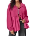 thumbnail image 2 of Busydd Womens Trench Coats Solid Color Long Sleeve Sweatshirts Casual Flowy Button Trench Coats Turndown Collar Pleated Jackets for Women Fashion Loose Jackets Coats, 2 of 9