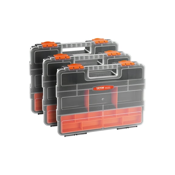 VEVOR 3-Pack Small Parts Organizer, 21 Compartments Tools Organizer Box with Removable Dividers, High-Quality PP Hardware Storage Box with Safety Latch & Portable Handle for Nuts, Bolts,Screws,Nails