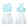 thumbnail image 6 of Venjoe Kids Girls 2pcs Tennis Golf Sports Outfit U Neck Tank Top with Pleated Skort Skirt Set Gym Light Blue&White 6, 6 of 7