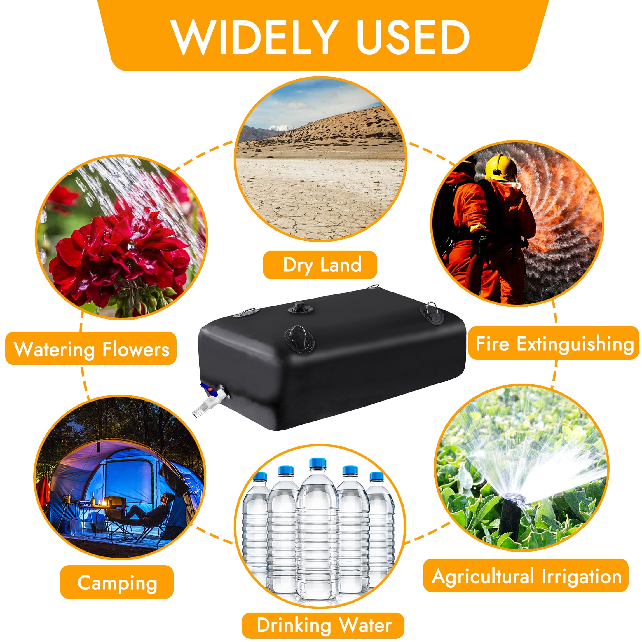 Hyindoor 29Gallon/110L Water Storage Bladder, Foldable Portable RV Tank for Garden Yard Outdoor Camping Emergency Water Storage (Black)