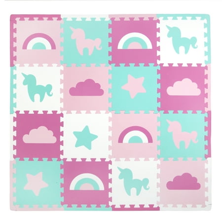 UPC: 0812209028668 | Tadpoles Soft Foam Playmat Set 16pc Unicorns & Rainbows  Pink