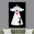 thumbnail image 2 of wall26 Canvas Print Wall Art Banksy Girl Alien UFO Abduction Silhouette Kids Sci-Fi &amp; Fantasy Digital Art Pop Art Decorative Scenic Funny Black and White for Living Room, Bedroom, Office - 32&quo, 2 of 5
