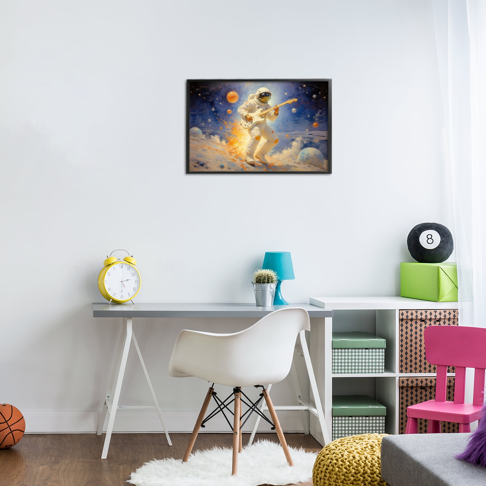 Space Astronaut Musician Black Framed Giclee Art, design by Angie Hawke