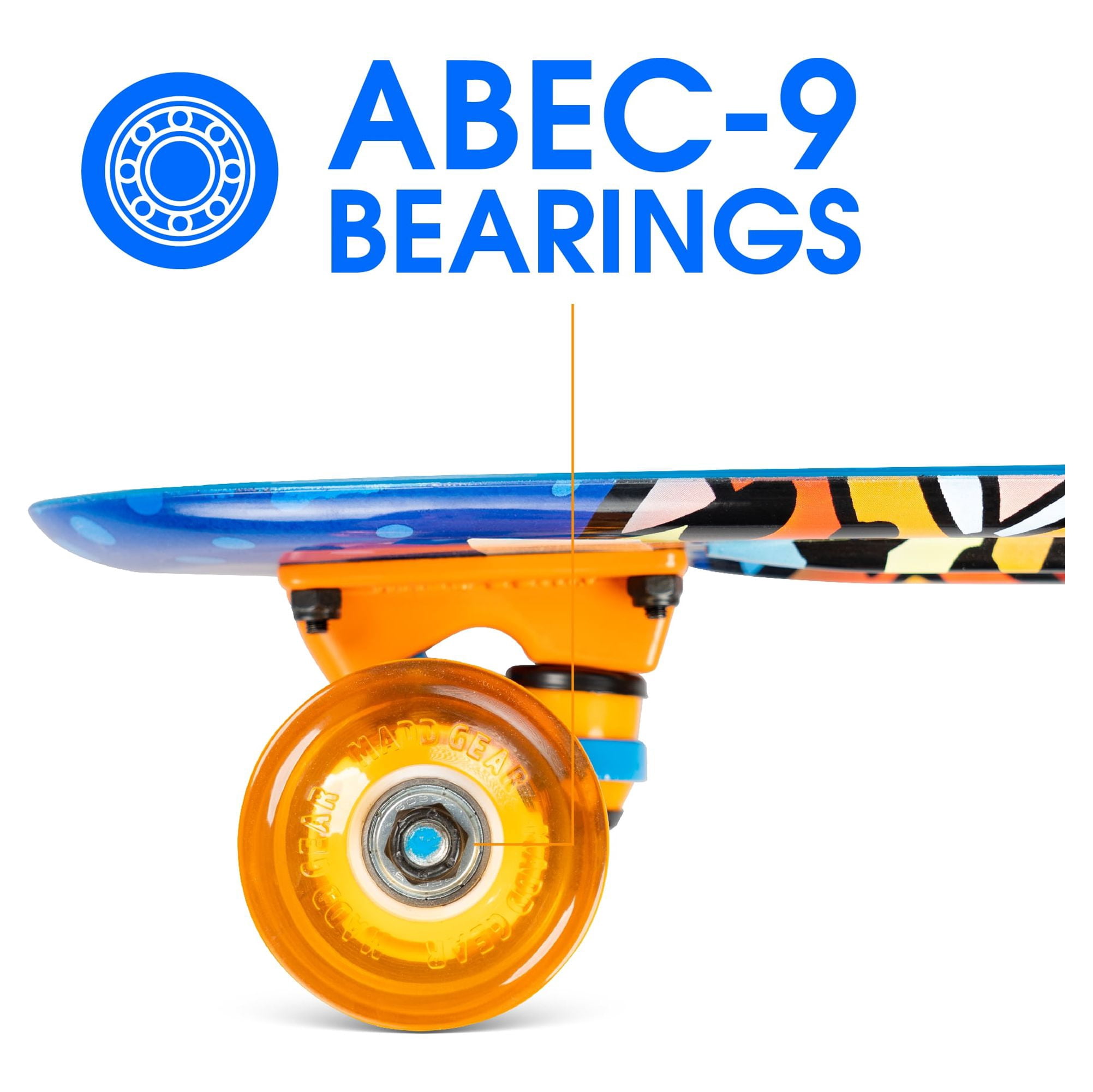 Madd Gear 22" Retro Beginner Skateboard Mini Cruiser- 62 mm Wheels Beginner Penny Style Board