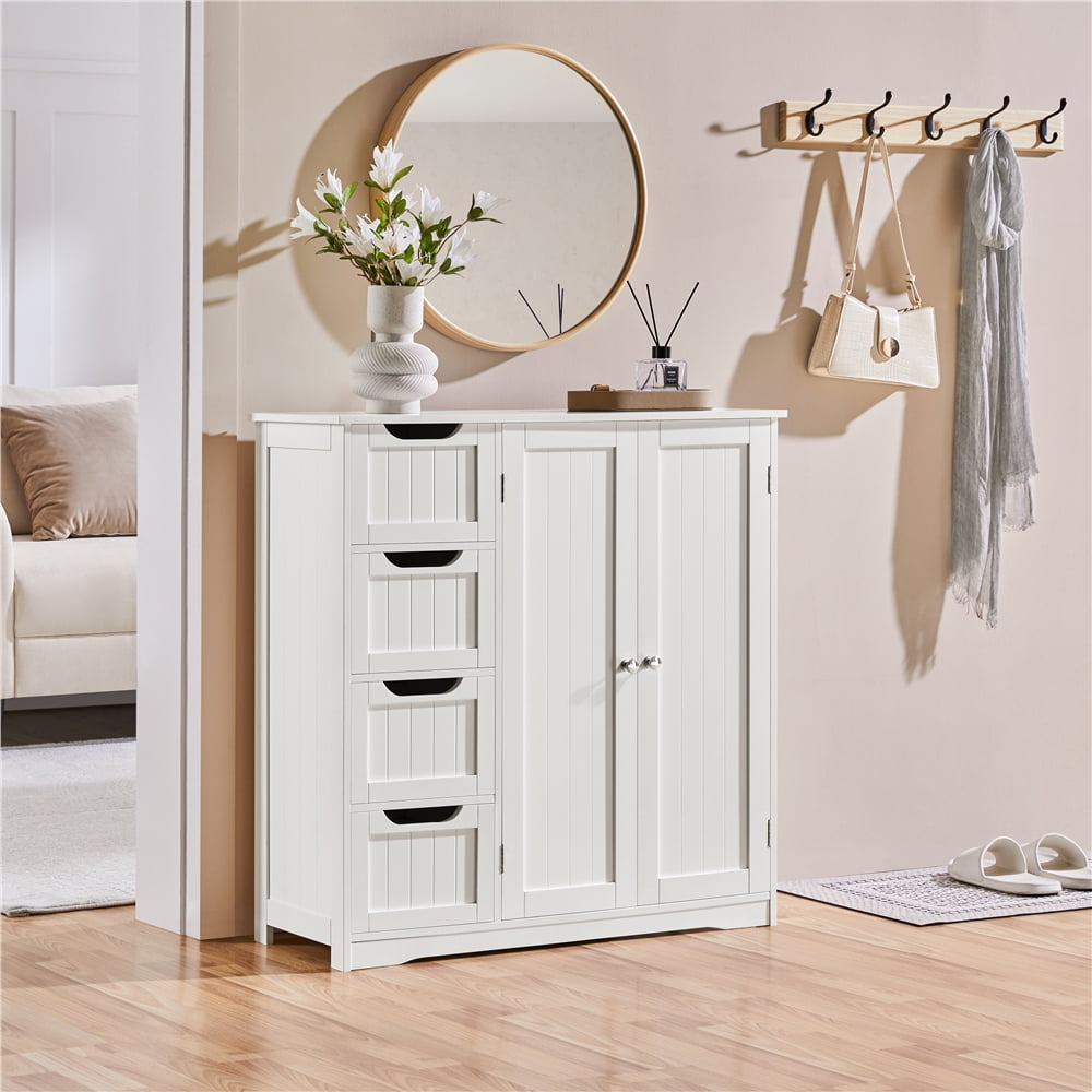 Yaheetech Wooden Bathroom Floor Cabinet with Adjustable Shelf, White