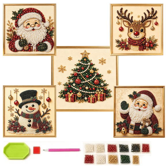 8 x 8" DIY Christmas Pearl Diamond Painting Art Kit 3D Pearl Beads Art Craft Wall Decor Xmas Gift