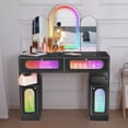 thumbnail image 3 of Hironpal Vanity Desk with Arched Tri-folding Mirror and Lights, Makeup Dressing Table with Adjustable Brightness and Storage Space for Women Girls Gift, 3 of 7