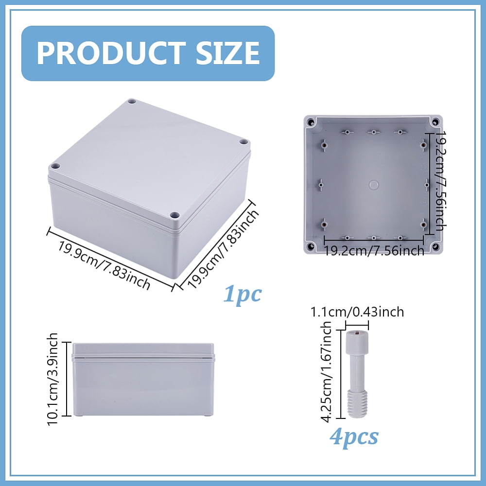 Outdoor Waterproof Plastic Junction Box Square Light Grey 199x199x101mm Inner Diameter: 192x192mm