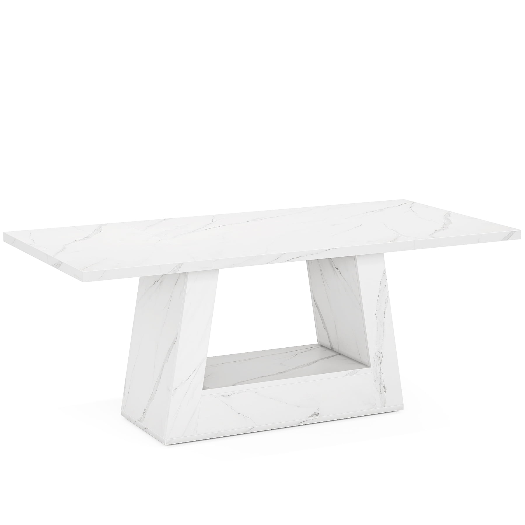 Tribesigns 63" Dining Table for 6, Farmhouse Wood Table Kitchen Table with Double Pedestal, Black