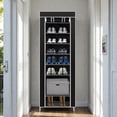 thumbnail image 2 of Tcbosik Shoe Storage Rack with Cover and Side Pocket, 9-Tier Shoe Organizer for 24-28 Pairs, Large Capacity, Freestanding Shoe Shelf for Closet, Hallway, Entryway, Black, 2 of 8