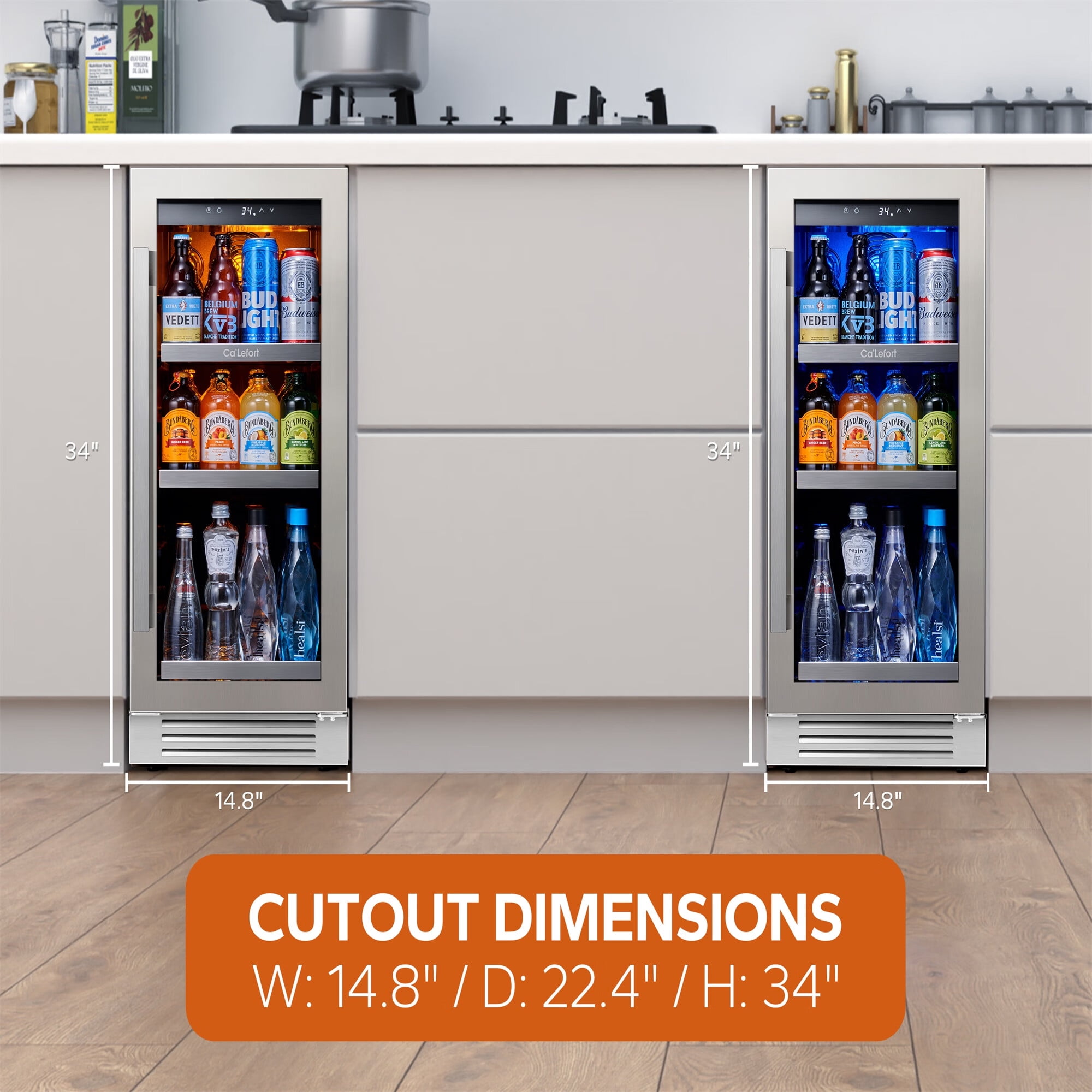 Ca'Lefort 30 Inch Beverage Refrigerator,200 Cans Dual Zone 15'' Beverage Cooler and 15'' Digital Touch Control Beverage Fridge,Built-In or Freestanding