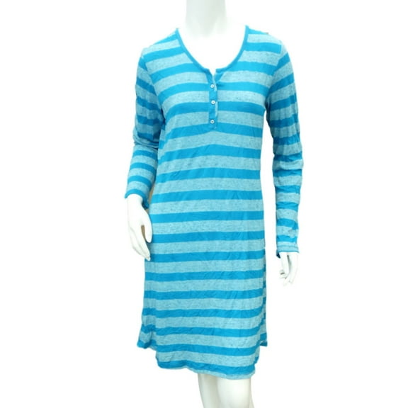 Covington Womens Teal Blue Striped Sleep Shirt Nightgown Nightie Medium