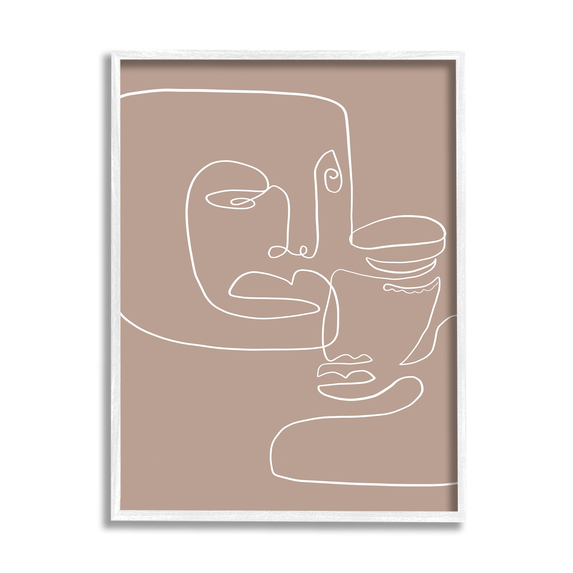 Stupell Industries Two Faces Single Line Drawing Brown Beige Abstract, 24 x 30,Design by Design Fabrikken