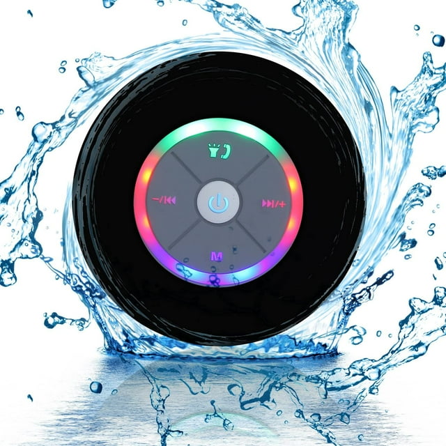 Waterproof Portable Shower Bluetooth 4.0 Speakers Subwoofer, Colorful LED Effect, Strong Adhesion, Hands-Free Calls for Smartphone All Bluetooth Device(Black)