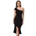 thumbnail image 1 of Vestido de cóctel de un hombro para mujer elegante vestido de sirena ajustado con dobladillo de cola de pez Negro M, 1 of 5