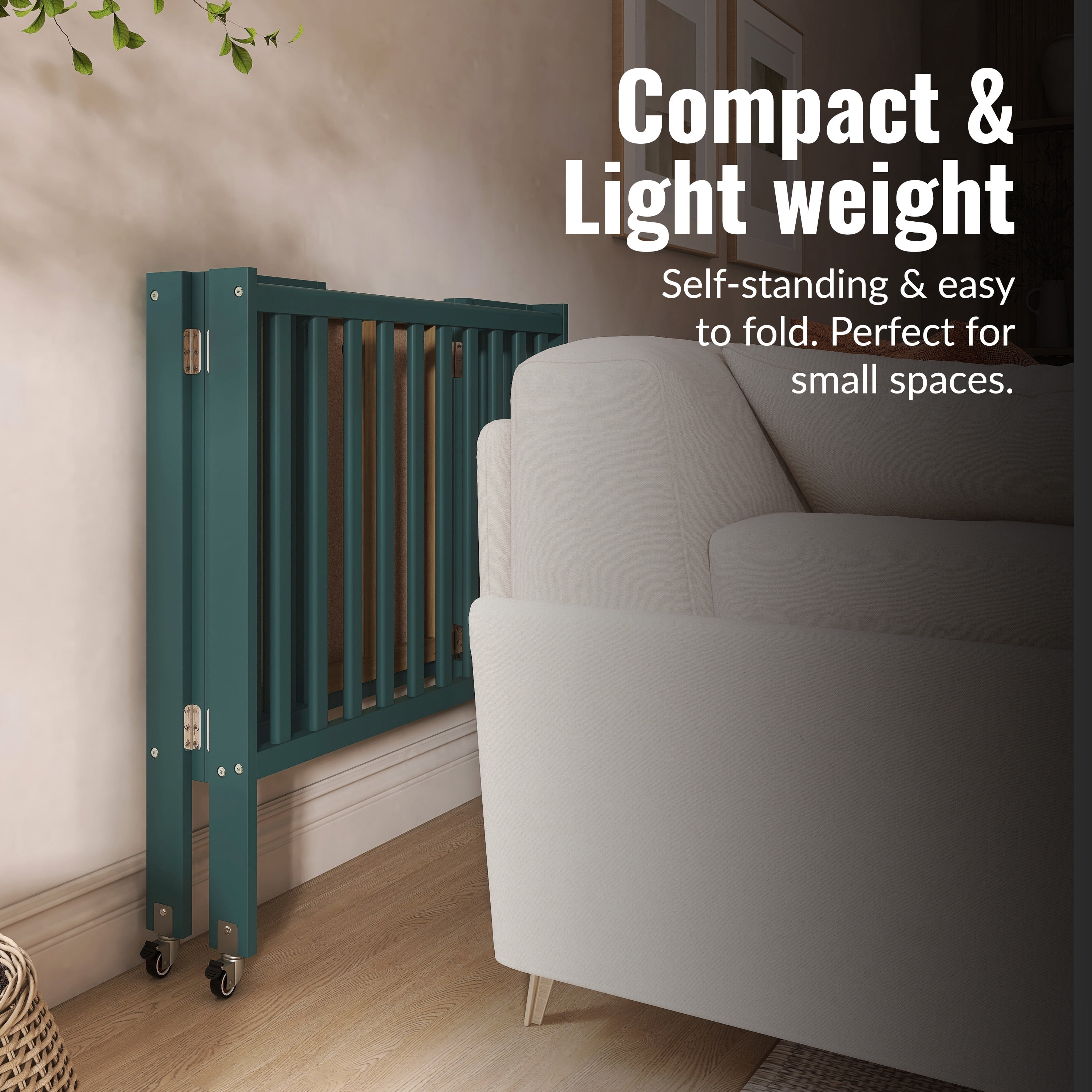 Dream On Me Jett Non-Full Size Folding Crib, Removable Wheels, Modern Nursey, Adjustable Mattress Support, Patent Folding System, Included 2.5” Mattress In Olive