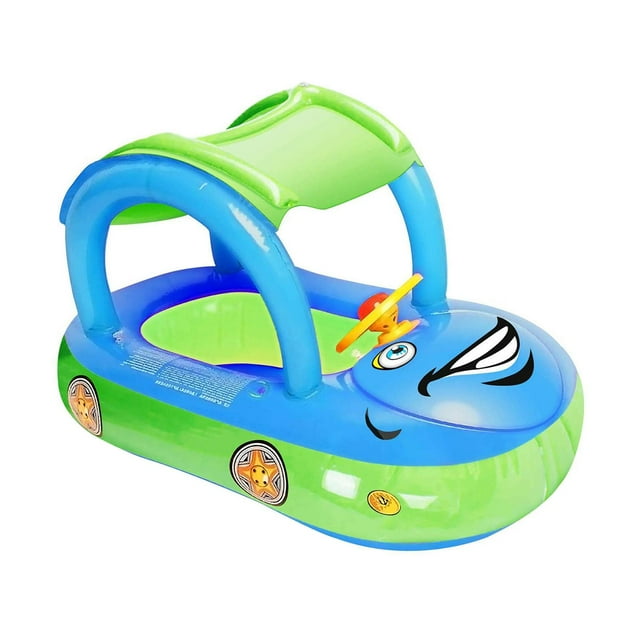 Juguete flotante para piscina,Flotador de piscina para bebés con dosel,suministros portátiles,Barco de baño con forma de coche,dibujos animados,cómodo verano,Flotador de piscina con Verde