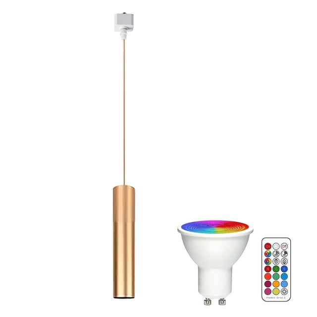 FSLiving J Type Track Lighting, Linear Focused Adjustable LED Spotlighting by Remote, Color Changing RGB Tunable White GU10 Timer Bulb 7.9in Juno Track Light for Bar Kitchen Game Room, Gold
