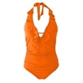 thumbnail image 5 of Feimerou Womens One Piece Swimsuits Sexy Halter Ruffle V Neck Tummy Control Bathing Suit Backless Slimming High Waisted Swimwear, 5 of 6