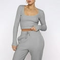 thumbnail image 4 of XFLWAM Women's Casual 2 Piece Outfit Scoop Neck Long Sleeve Tops Long Sweatpants Set Sweatsuits Tracksuits Gray M, 4 of 9