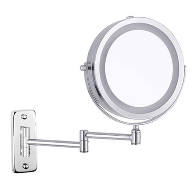 Feelglad Wall Mounted Makeup Mirror, 10X Magnifying Double Sided LED Lighted Mirror, 360° Swivel Extendable Cosmetic Vanity Mirror, Powered by Batteries(Not Included), Chrome,7 inches