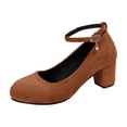 thumbnail image 5 of Women's Mary Jane Pumps Platform Round Toe Dress Shoes with Suede Buckle Strap Comfortable High Heels for Evening Party Brown Size 7.5, 5 of 5