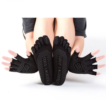 Training Non Slip Compression Socks Sports Accessories Football Fitness Gloves Cycling Sports Five-toed Socks Socks and Gloves Set Half Finger Gloves Yoga Glove & Sock Set BLACK FULL TOE SOCKS
