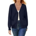 thumbnail image 3 of Gyexs Cardigan Sweaters for Women Casual Lightweight Soft Knit V Neck Womens Cardigans Sweater Trendy Fall Winter Clothes (Navy, Size L), 3 of 7