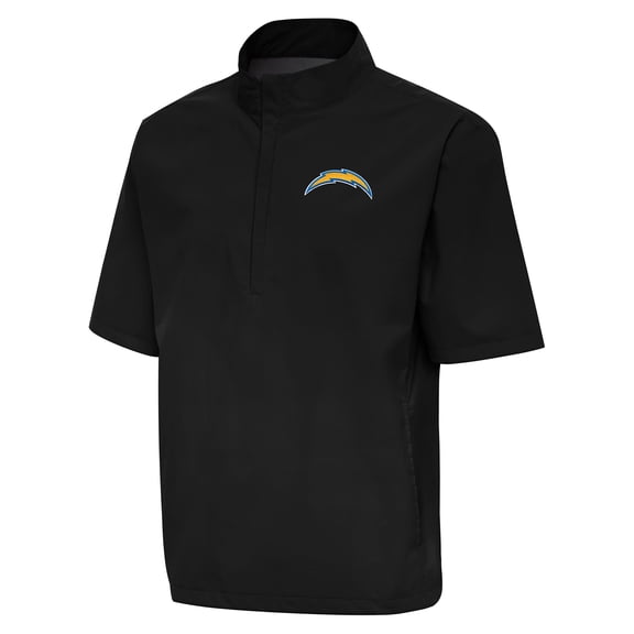 Men's Antigua Black Los Angeles Chargers Brisk Short Sleeve Quarter-Zip Windshirt