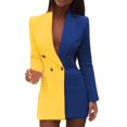 thumbnail image 1 of Gibobby Vestidos de sueter para mujer Falda de traje de cárdigan con cuello en V de negocios con patchwork de bloques de color para mujer(Amarillo,CH), 1 of 5