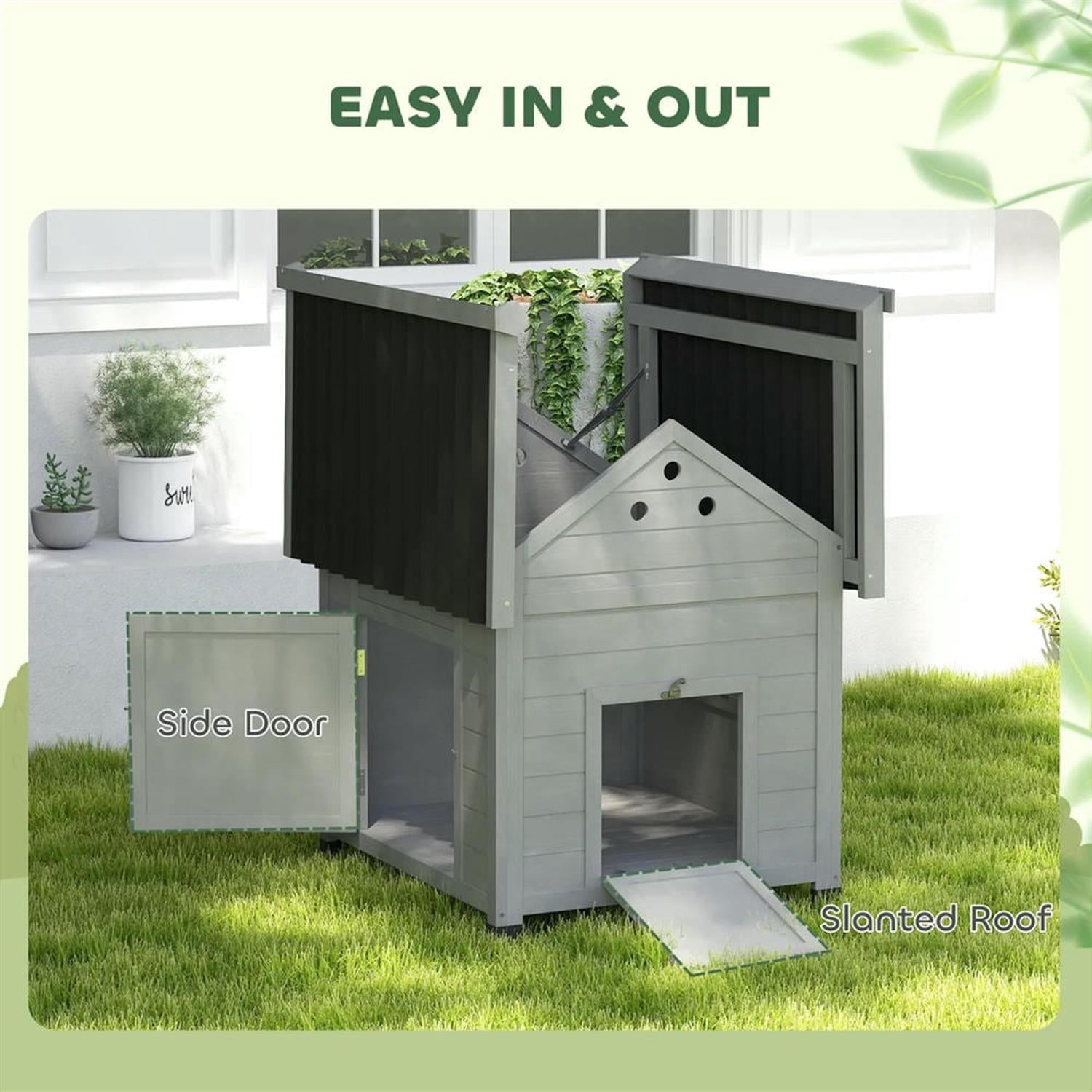 Demi Bonn 30" Wooden Duck House with Openable Roof & Double Doors, Outdoor Chicken Coop, Large Rabbit Hutch, Gray