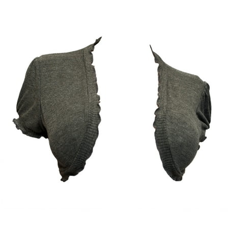 eVogues Plus size Ruffled Trim Open Front Cropped Bolero Shrug Gray