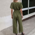 thumbnail image 4 of Wide Leg Jumpsuits for Women Puff Short Sleeve Crewneck Solid Color Summer Loose Long Pants Outfits Rompers with Belt, 4 of 5