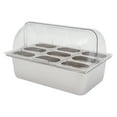 thumbnail image 6 of Countertop Food Serving Display Container, 9 Compartments Stainless Steel Condiment Dispenser Display Rack with Lid, 9 Pcs Clamps 9 Pcs Spoons 3 Pcs Water Bags for Salad Buffet Restaurant Bar Fruit, 6 of 13