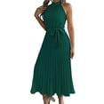 thumbnail image 3 of Women'S 2025 Summer Sleeveless Halter Neck Pleated Midi Cocktail Dresses A Line Flowy Beach Sun Dress Green L, 3 of 9