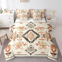 Homewish Wheat Triangle Aztec Twin Bedding Sets 7-Piece, Rustic Bohemian Style Bedding Comforter Set, Teens Kids Adult Reversible Sheet Sets, Lightweight Room Decor