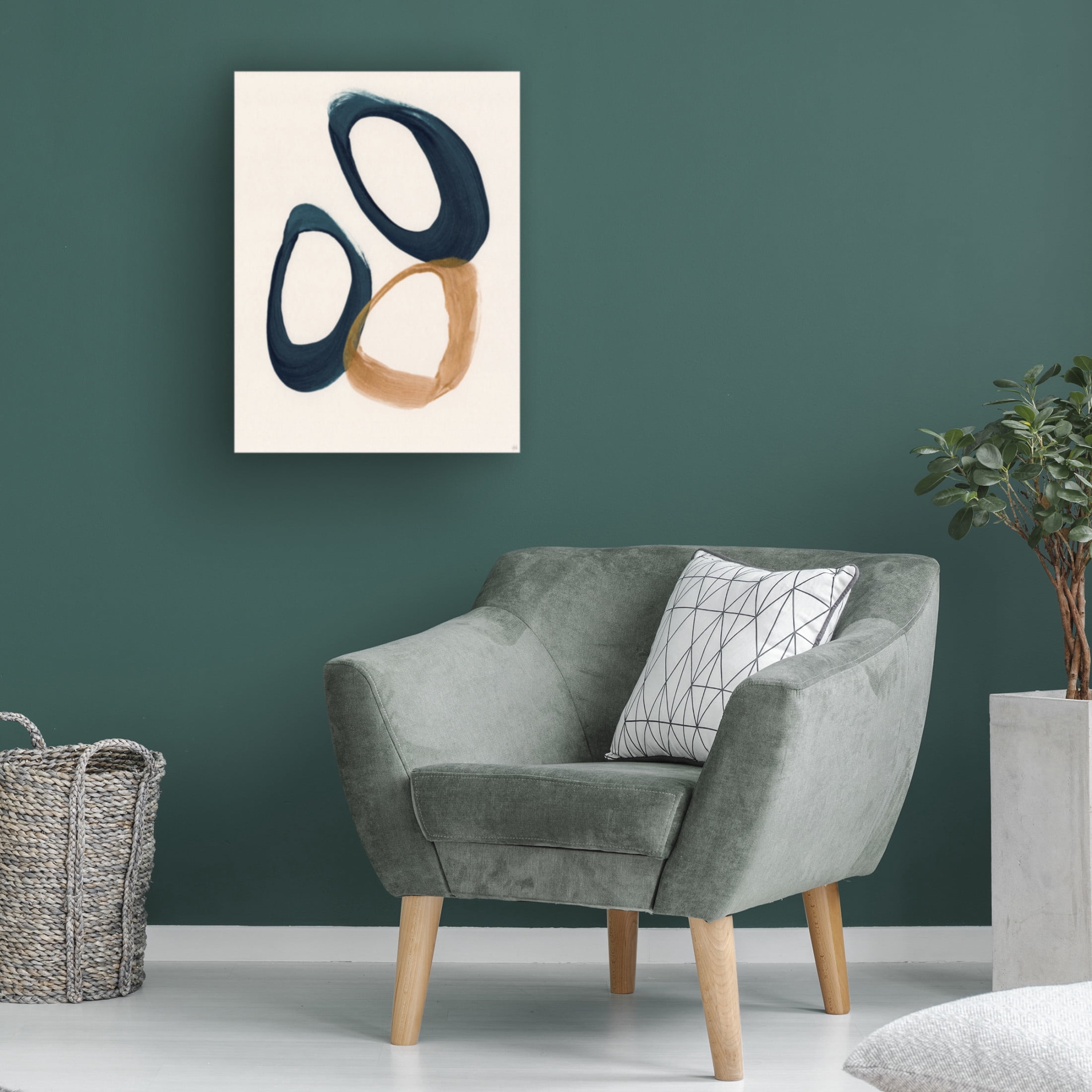 Canvas Wall Art - Line and Brush 'Blue 2 Gold 1 Circles 2' Wall Art for Living Room, Bedroom, or Office Décor by Trademark Fine Art - 18 x 24 Inches