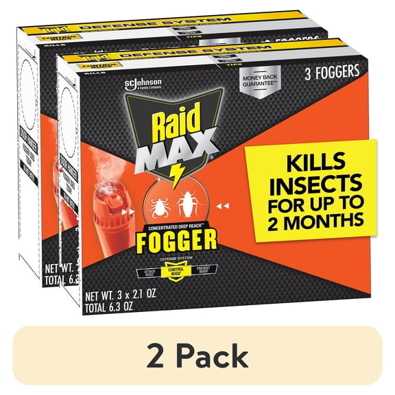 (2 pack) Raid Max Concentrated Deep Reach Fogger,Roach & Flea Insect Killer, 2.1 fl oz, 3 Cans