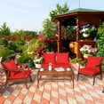 thumbnail image 1 of Costway 4PCS Patio Rattan Furniture Set Acacia Wood Frame Cushioned Sofa Chair Red, 1 of 10