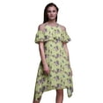thumbnail image 1 of Bimba Beige Bird Printed Womens Ruffle Front Cold Shoulder Swing Shift Dress - Large, 1 of 1