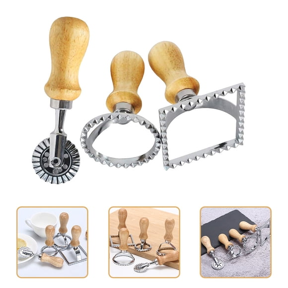 UPOUART 3Ud Cortadoras Para Pasta Y Repostería En Zinc Color Plata Con Mango De Madera Para Cocina