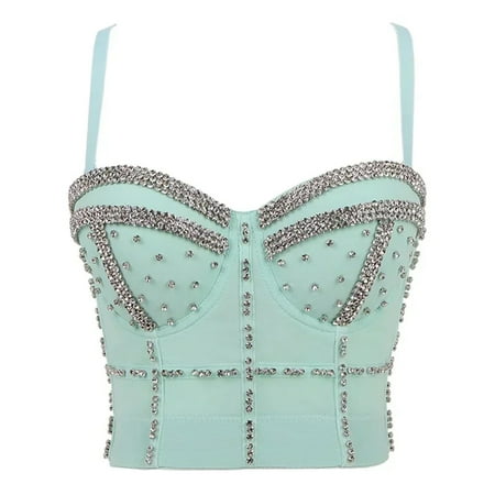 Women s Tank Top Luxury Sequin Rhinestone Pearl Wedding Push-up Bra Women s Dress Stage Women s Crop Corset Y2k Blush
