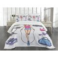 thumbnail image 3 of Ambesonne Fitness Quilted Bedspread Set 3 Pcs, Cartoon Girl Work, King Size, Multicolor, 3 of 5