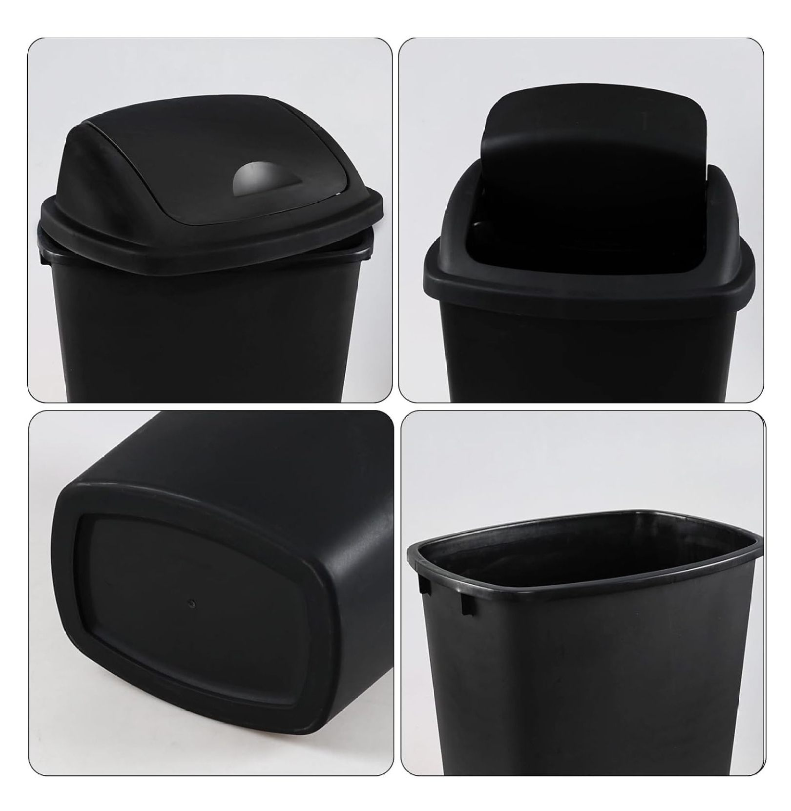 6 Gallon Kitchen Trash Cans 4-Pack, Black Plastic Garbage Cans with Lid & Swing Top, Indoor/Outdoor Waste Bins for Home, Office, Restaurant